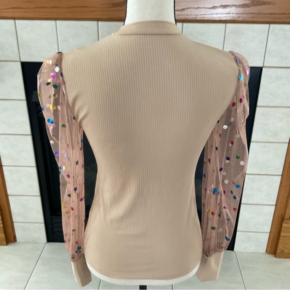 Polka Dot Chiffon Ruched Puff Sleeve Party Top, Women’s Sz M - Picture 4 of 9